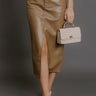 The Eras High Waist Faux Leather Skirt in Taupe Image - 1