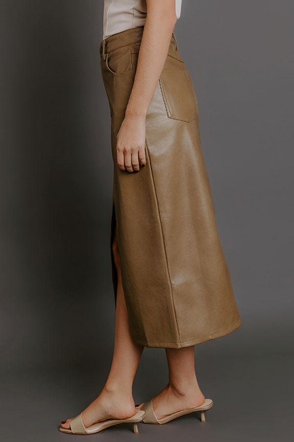 The Eras High Waist Faux Leather Skirt in Taupe Image - 3
