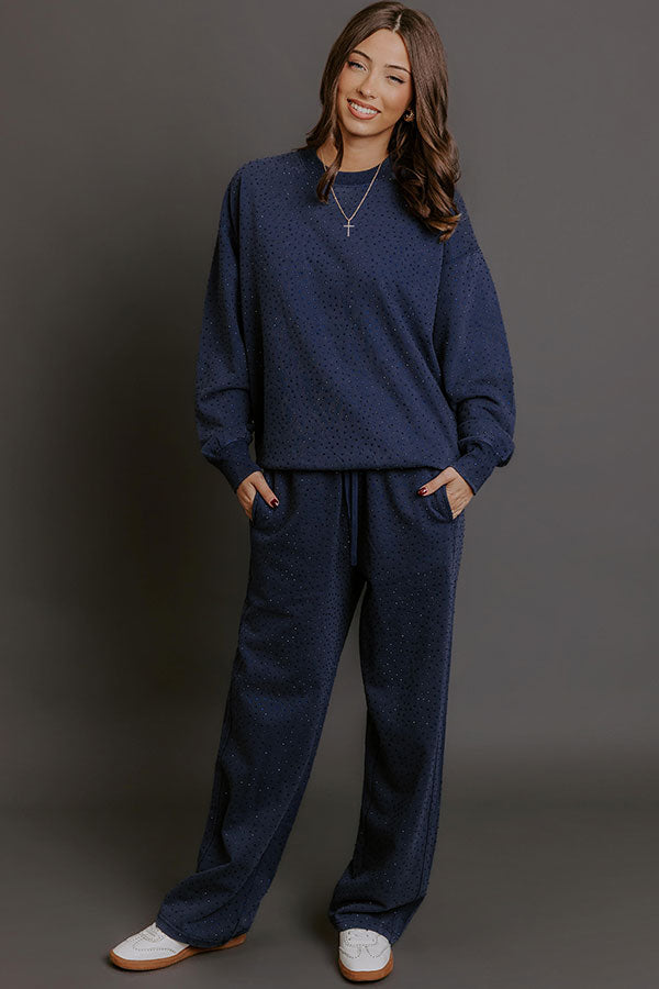 Sparkling Personality Embellished Sweatshirt in Navy Image - 2