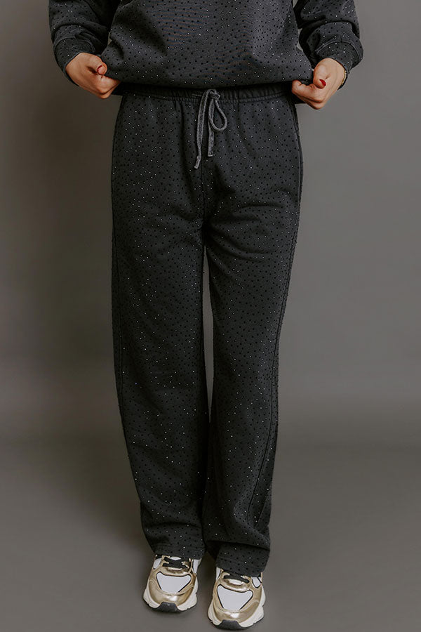 Sparkling Personality High Waist Embellished Straight Leg Pants in Black Image - 2