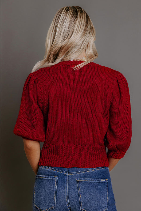 Chic Sweetheart Knit Sweater Top in Crimson Image - 4