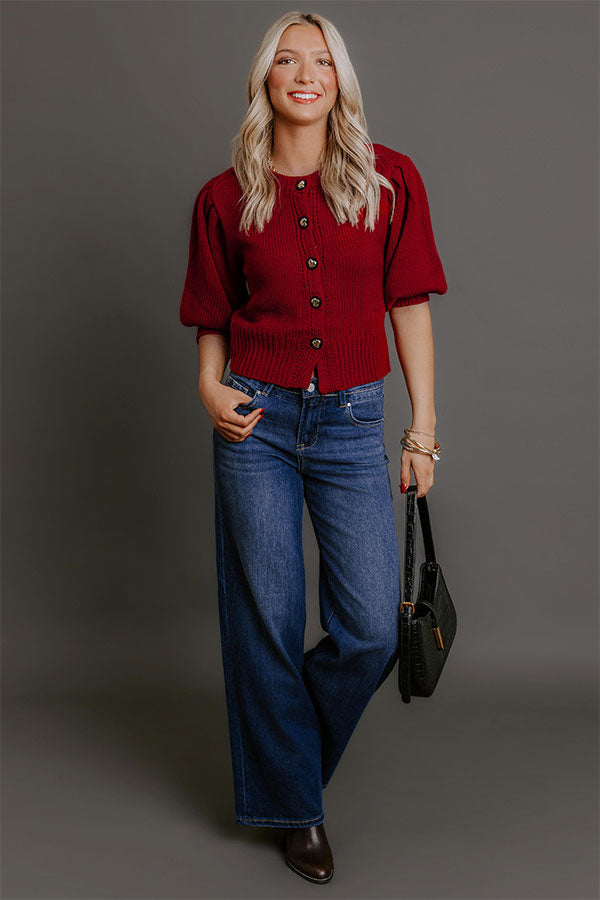 Chic Sweetheart Knit Sweater Top in Crimson Image - 2