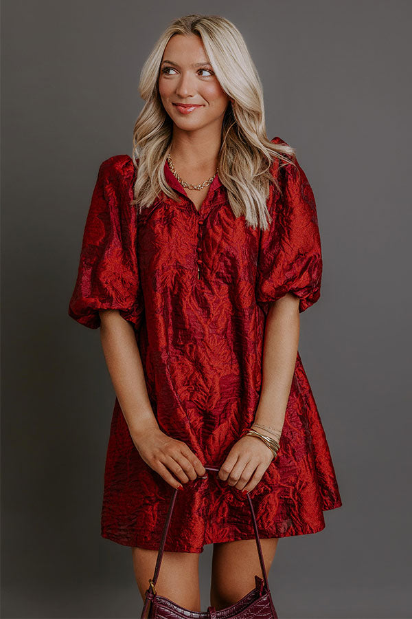 Holiday Happiness Floral Jacquard Mini Dress in Merlot Image - 2