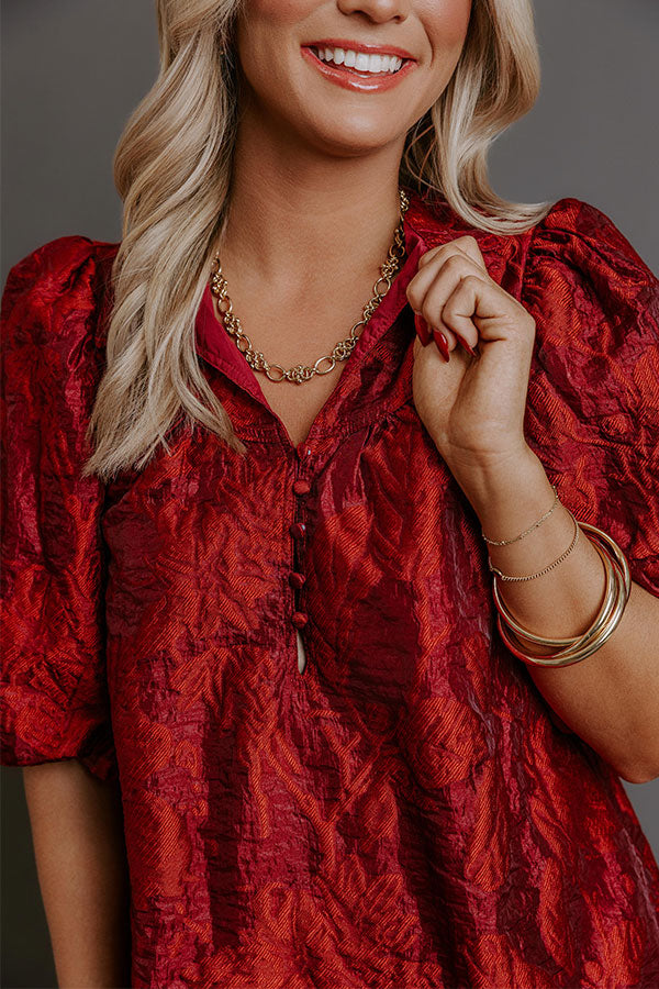 Holiday Happiness Floral Jacquard Mini Dress in Merlot Image - 5