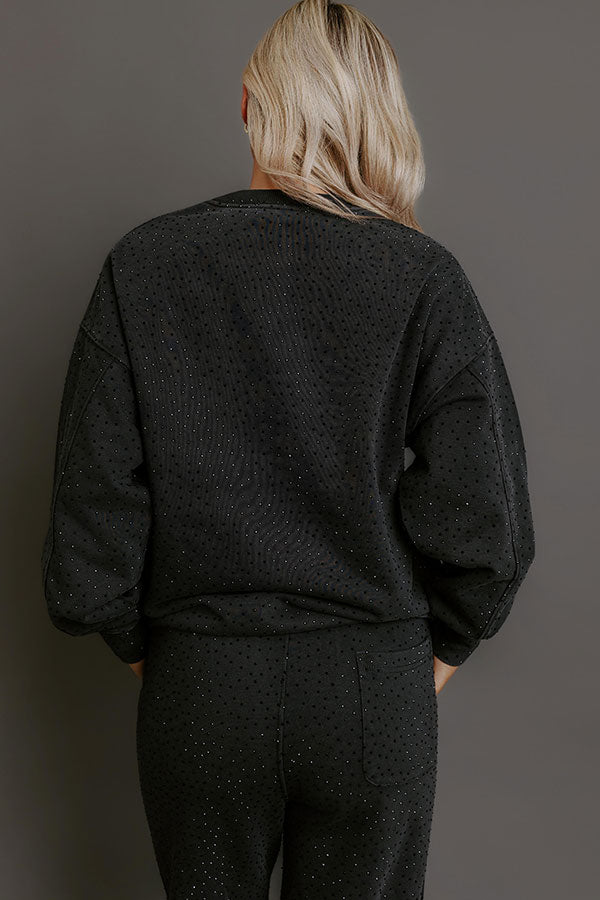 Sparkling Personality Embellished Sweatshirt in Black Image - 4