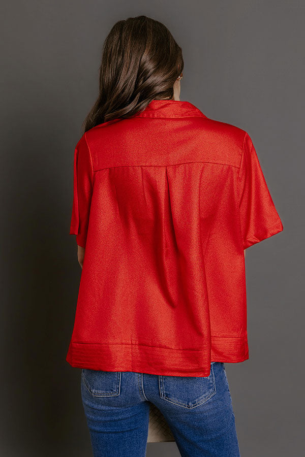 Sip And Shine Button Up Top in Red Image - 4