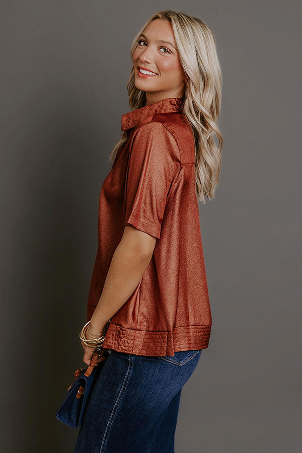 Sip And Shine Button Up Top in Cinnamon Image - 3