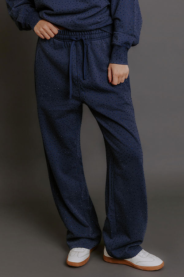 Sparkling Personality High Waist Embellished Straight Leg Pants in Navy Image - 1