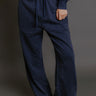 Sparkling Personality High Waist Embellished Straight Leg Pants in Navy Image - 1