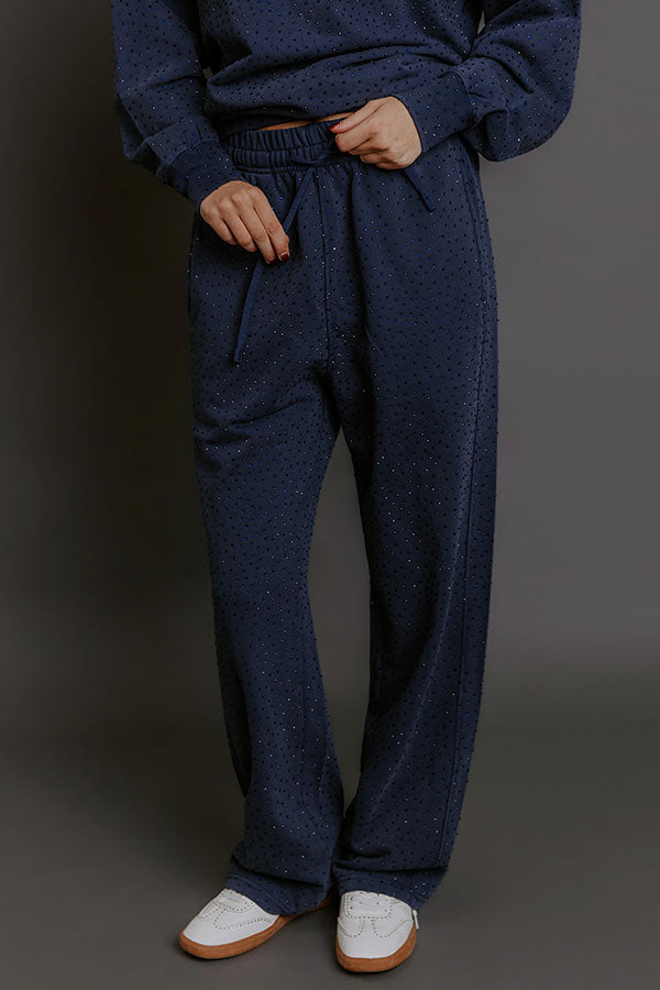 Sparkling Personality High Waist Embellished Straight Leg Pants in Navy Image - 3