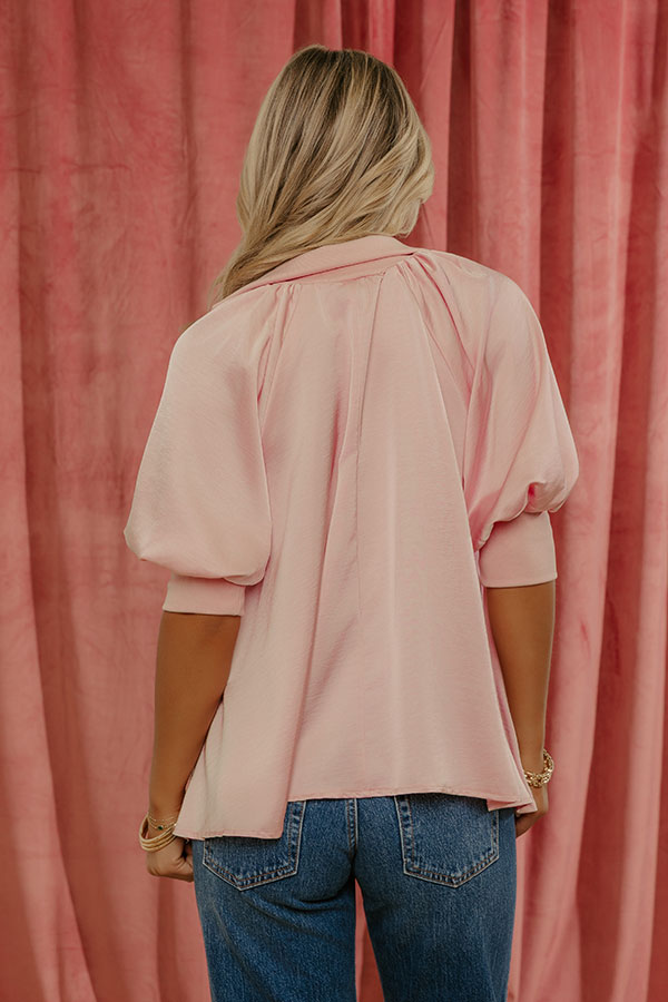 City Staple Satin Quarter Zip Top in Pink Image - 3