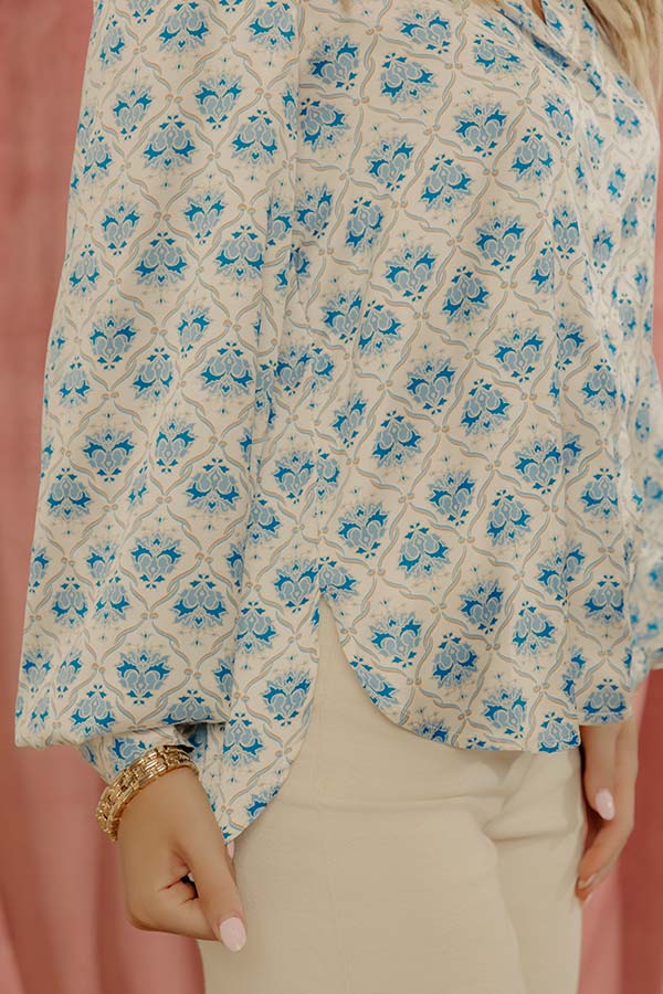 Midtown Chic Satin Button Up Top in Sky Blue Image - 3