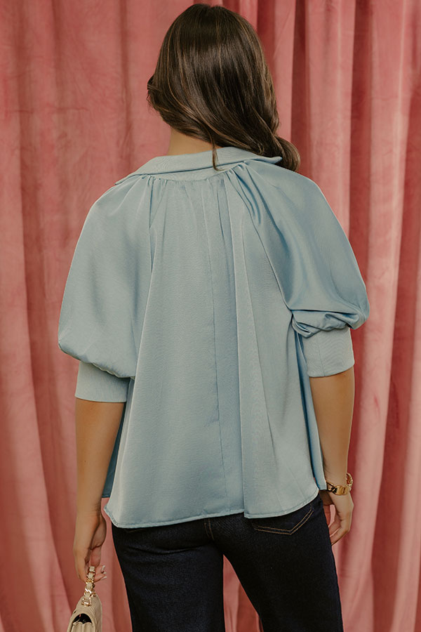 City Staple Satin Quarter Zip Top in Sky Blue Image - 4