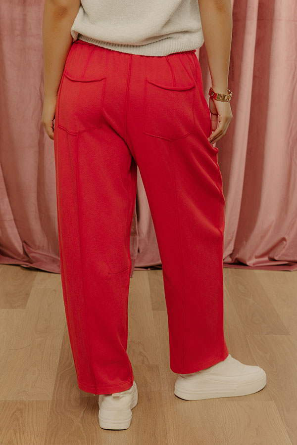 The Callie High Waist Vintage Wash Barrel Leg Pants in Red Image - 3