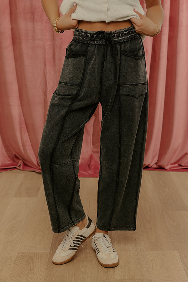 The Callie High Waist Vintage Wash Barrel Leg Pants in Vintage Black Image - 1