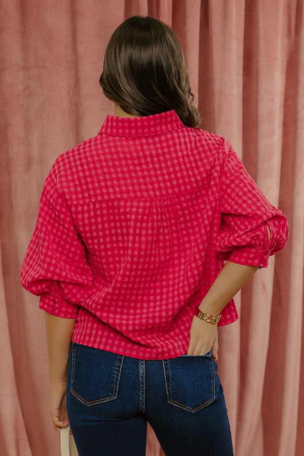 Picnic Date Gingham Button Up Top in Red Image - 5