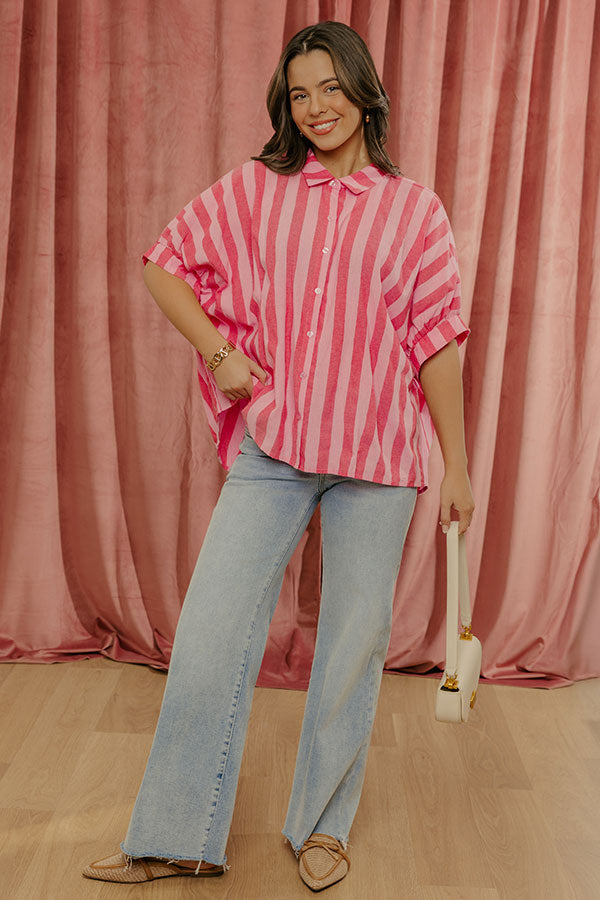 Love Line Stripe Button Up Top in Pink Image - 3