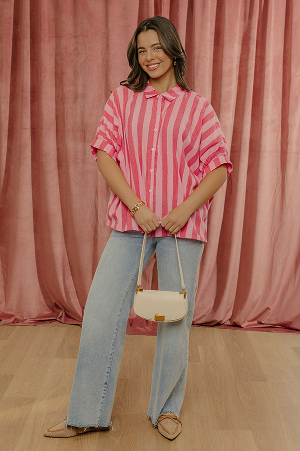 Love Line Stripe Button Up Top in Pink Image - 4