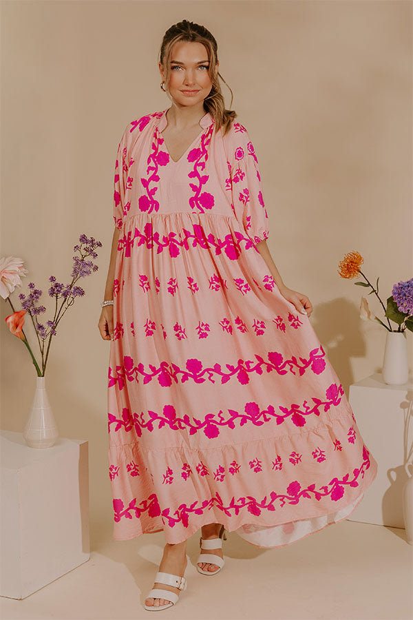 Cherished Moment Floral Midi Dress in Pink Image - 1