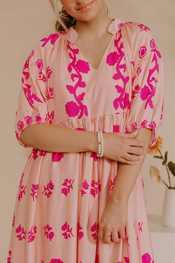 Cherished Moment Floral Midi Dress in Pink Image - 4
