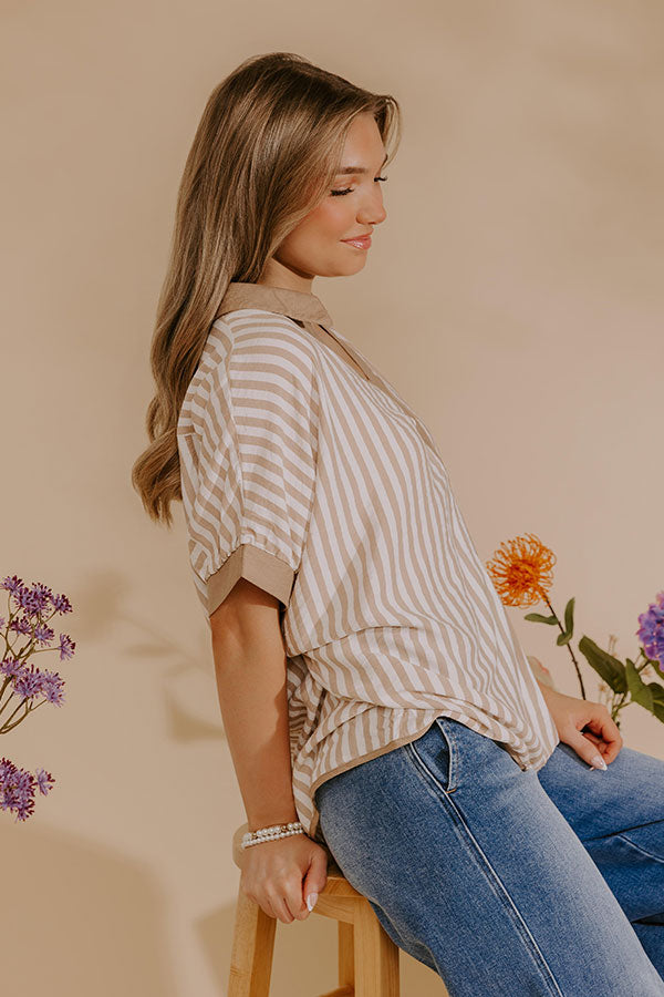 Dockside Chic Stripe Top in Iced Latte Image - 2