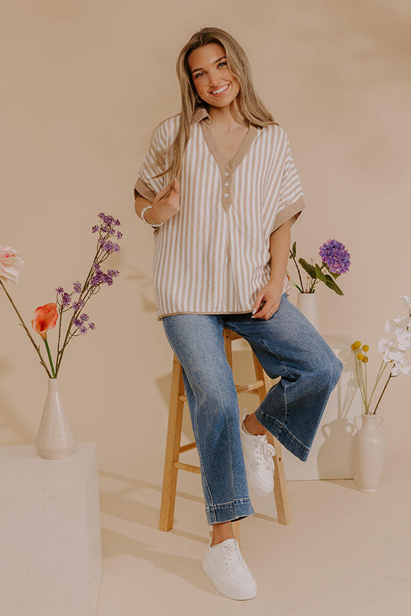 Dockside Chic Stripe Top in Iced Latte Image - 1