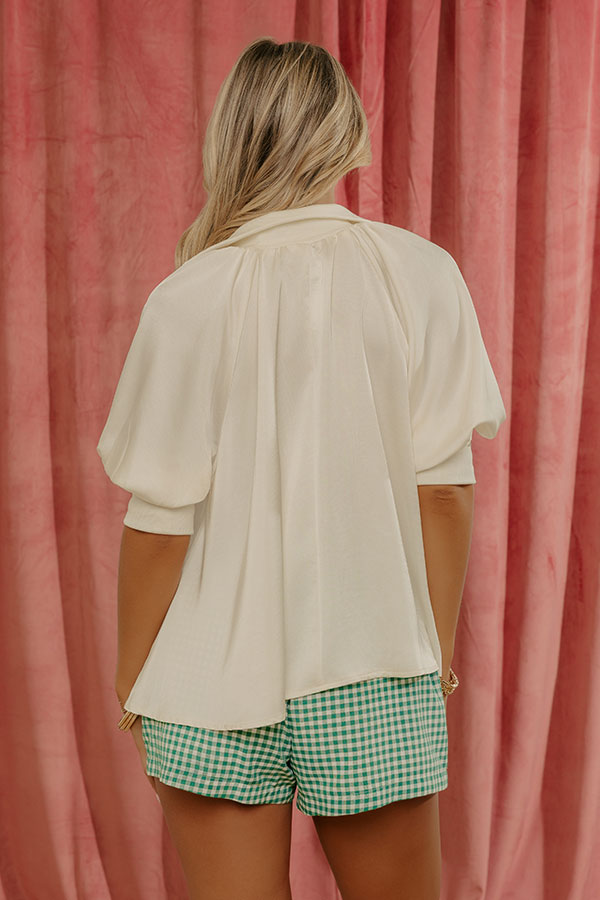 City Staple Satin Quarter Zip Top in Ivory Image - 4