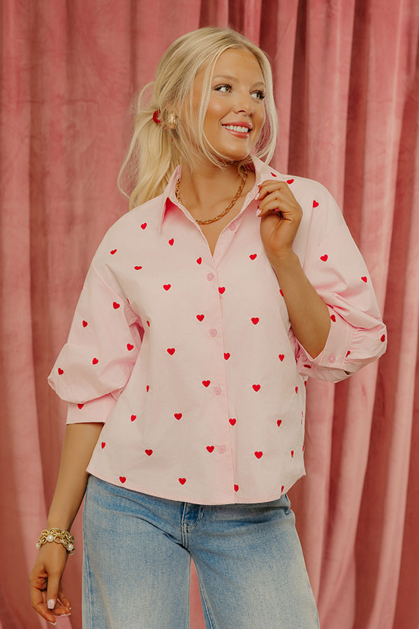 Candy Heart Chic Embroidered Button Up Top Image - 1