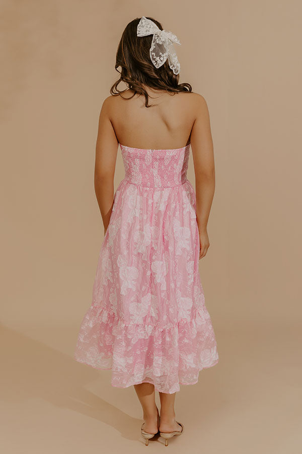 Veranda Elegance Floral Jacquard Midi Dress in Pink Image - 5