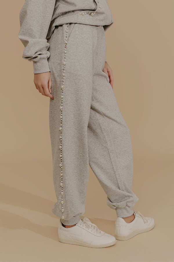 Cloud Nine High Waist Pearl Embellished Jogger Pants Image - 3
