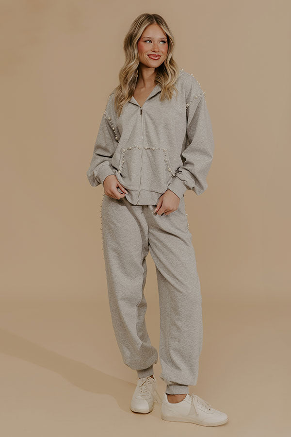 Cloud Nine High Waist Pearl Embellished Jogger Pants Image - 2