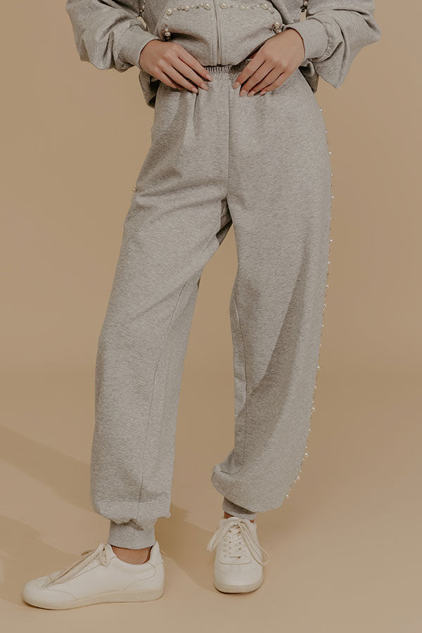Cloud Nine High Waist Pearl Embellished Jogger Pants Image - 1