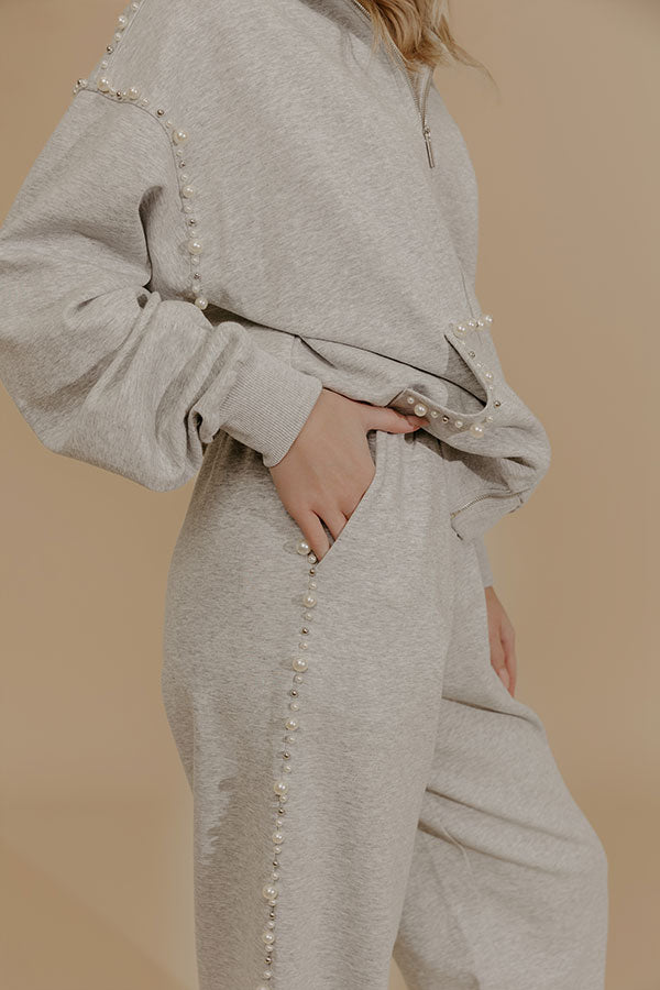 Cloud Nine High Waist Pearl Embellished Jogger Pants Image - 5