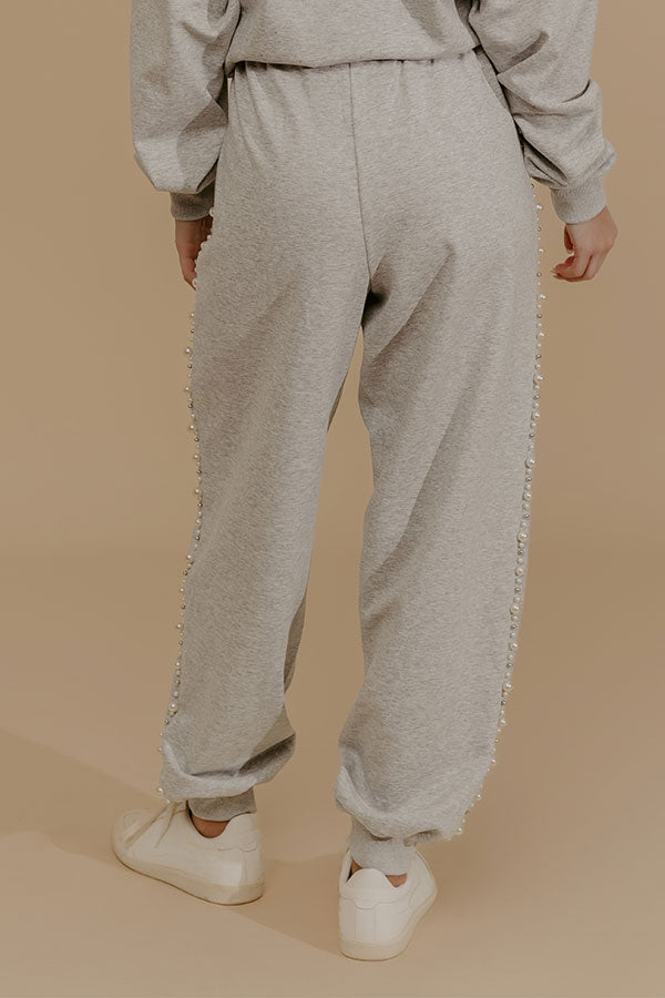 Cloud Nine High Waist Pearl Embellished Jogger Pants Image - 4