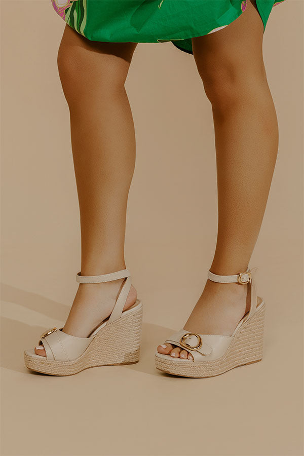 The Clara Faux Leather Espadrille Wedge in Stone Image - 2