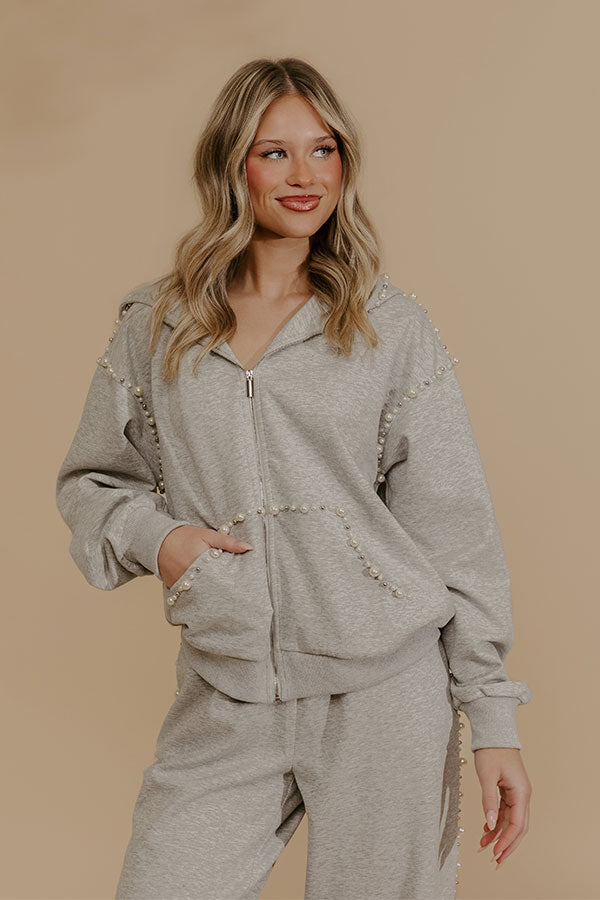 Cloud Nine Pearl Embellished Zip Up Sweater Image - 2