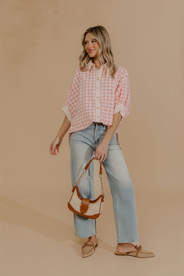 Picnic Perfect Gingham Button Up Top in Pink Image - 1