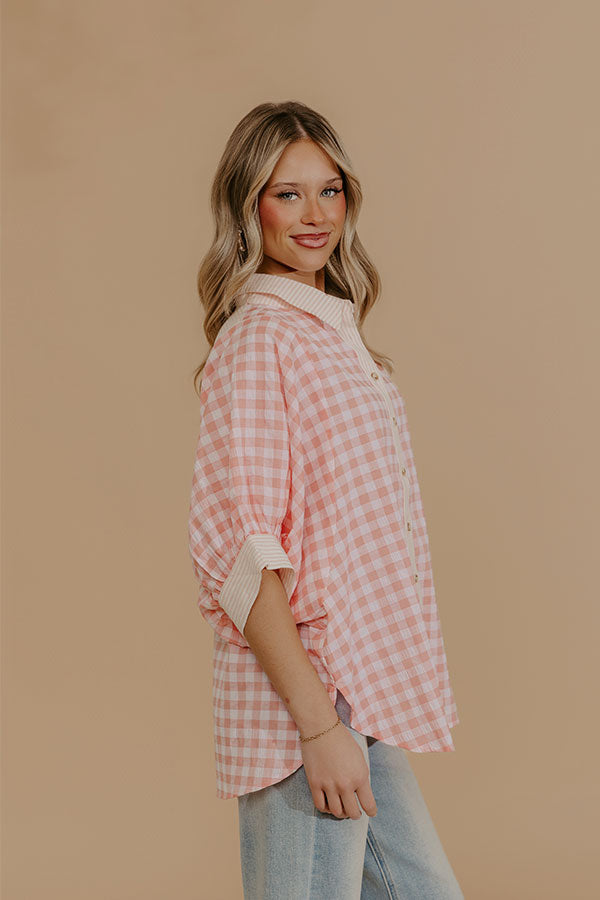 Picnic Perfect Gingham Button Up Top in Pink Image - 3