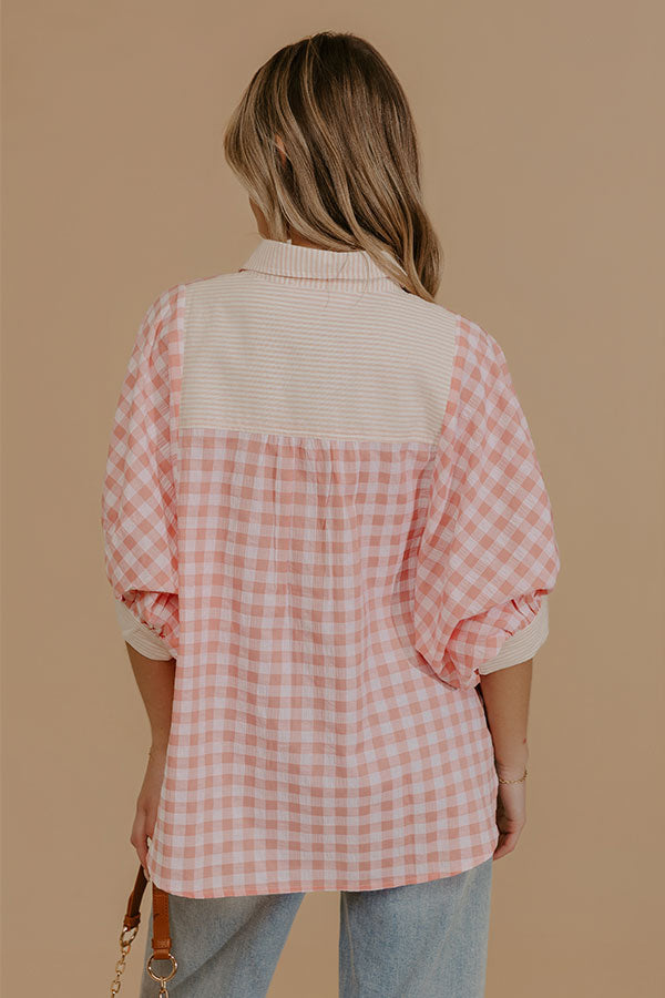Picnic Perfect Gingham Button Up Top in Pink Image - 4