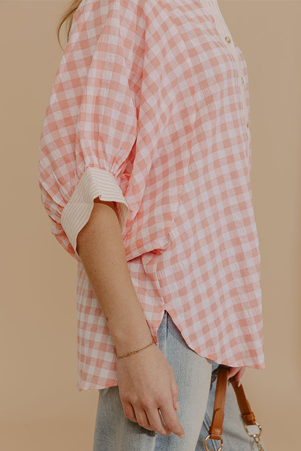 Picnic Perfect Gingham Button Up Top in Pink Image - 5