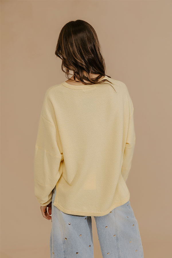 Weekend Wind-Down Waffle Knit Long Sleeve Tee in Yellow Image - 5