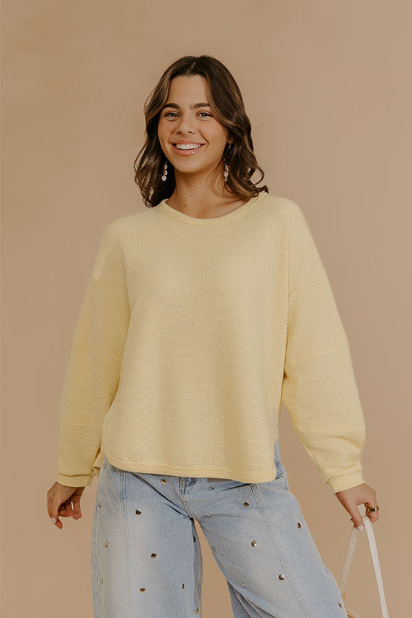 Weekend Wind-Down Waffle Knit Long Sleeve Tee in Yellow Image - 2