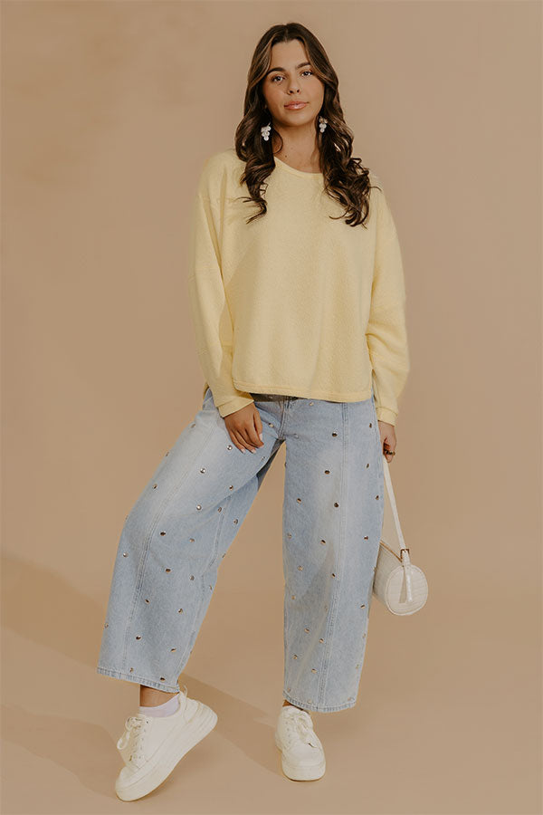 Weekend Wind-Down Waffle Knit Long Sleeve Tee in Yellow Image - 3
