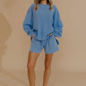 Weekend Wind-Down High Waist Waffle Knit Shorts in Light Blue Image - 1