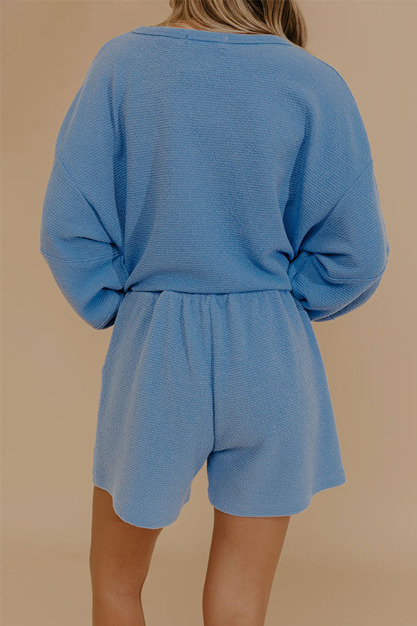 Weekend Wind-Down High Waist Waffle Knit Shorts in Light Blue Image - 4