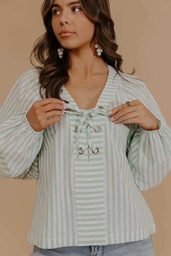 Spring Charm Stripe Henley Top in Mint Image - 5