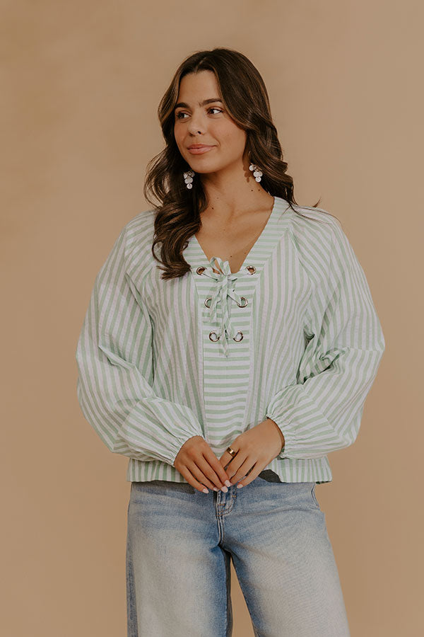 Spring Charm Stripe Henley Top in Mint Image - 2