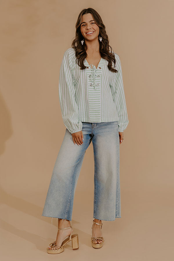 Spring Charm Stripe Henley Top in Mint Image - 1