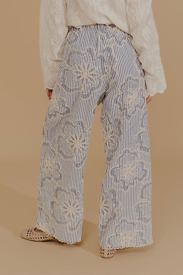 Coastal Charm High Waist Floral Embroidered Pants Image - 4