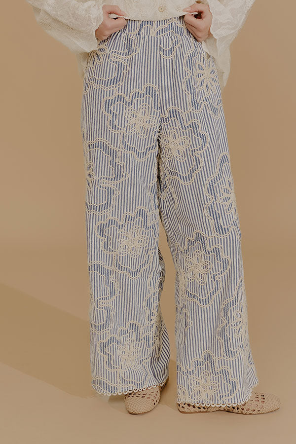 Coastal Charm High Waist Floral Embroidered Pants Image - 1